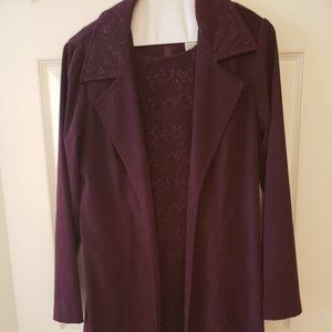 CASUAL CORNERS ANNEX PETITE PLUM SHIFT DRESS WITH MATCHING FULL LENGTH JACKET.
